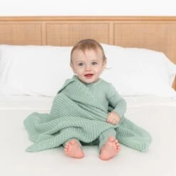 Chunky Knit Baby Blanket In Sage -Kyte baby Store kyte baby chunky knit baby blanket sage infant chunky knit baby blanket in sage 32737331019887
