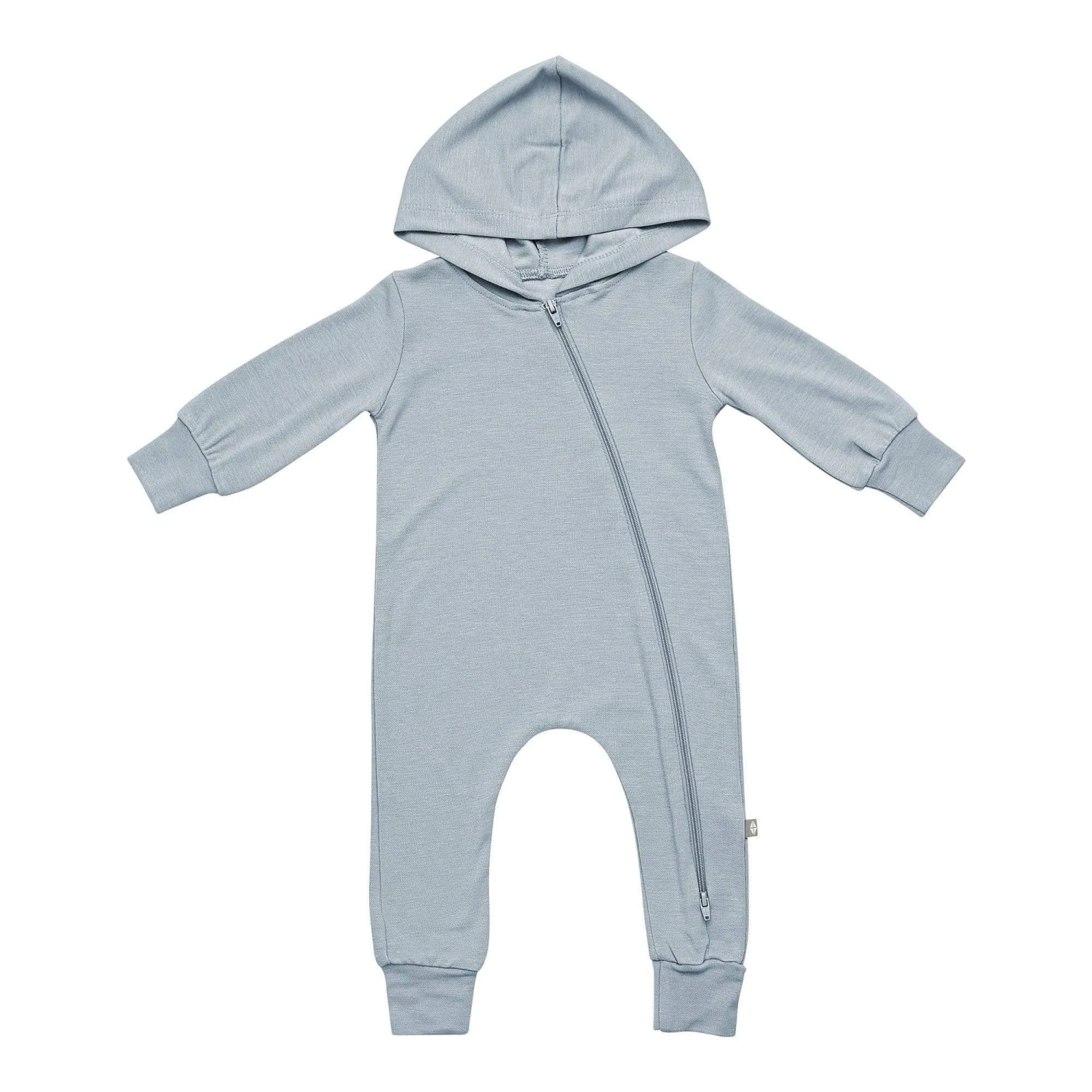 Bamboo Jersey Hooded Zippered Romper In Fog 2 Bamboo Jersey Hooded Zippered Romper In Fog - Image 2
