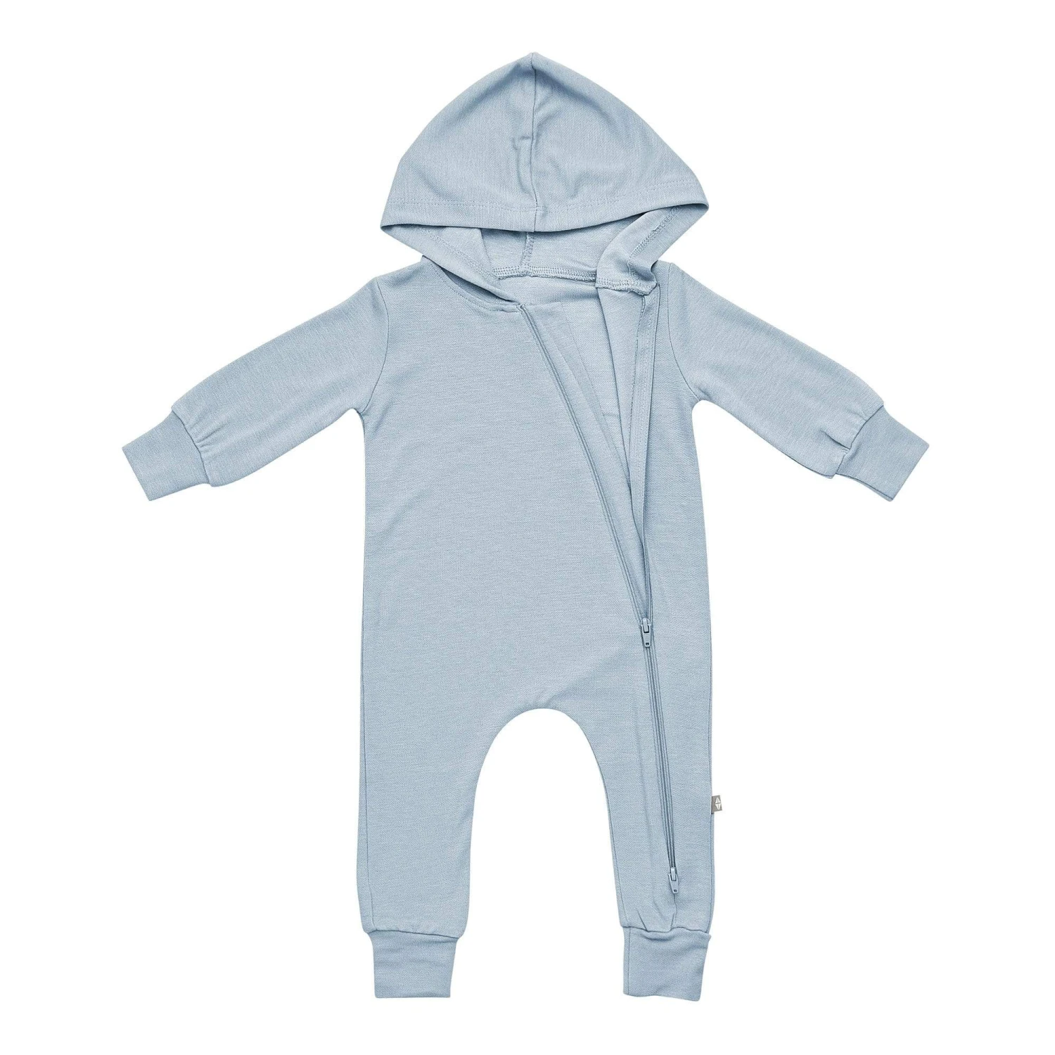 Bamboo Jersey Hooded Zippered Romper In Fog 3 Bamboo Jersey Hooded Zippered Romper In Fog - Image 3