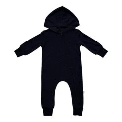 Bamboo Jersey Hooded Zippered Romper In Midnight