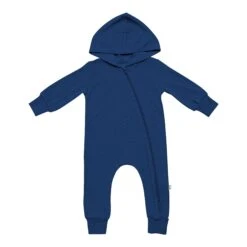 Bamboo Jersey Hooded Zippered Romper In Tahoe