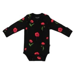 Long Sleeve Bodysuit In Midnight Poppies