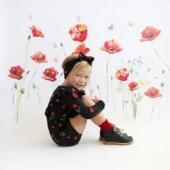 Long Sleeve Bubble Romper In Midnight Poppies -Kyte baby Store kyte baby long sleeve bubble romper long sleeve bubble romper in midnight poppies 32550091849839