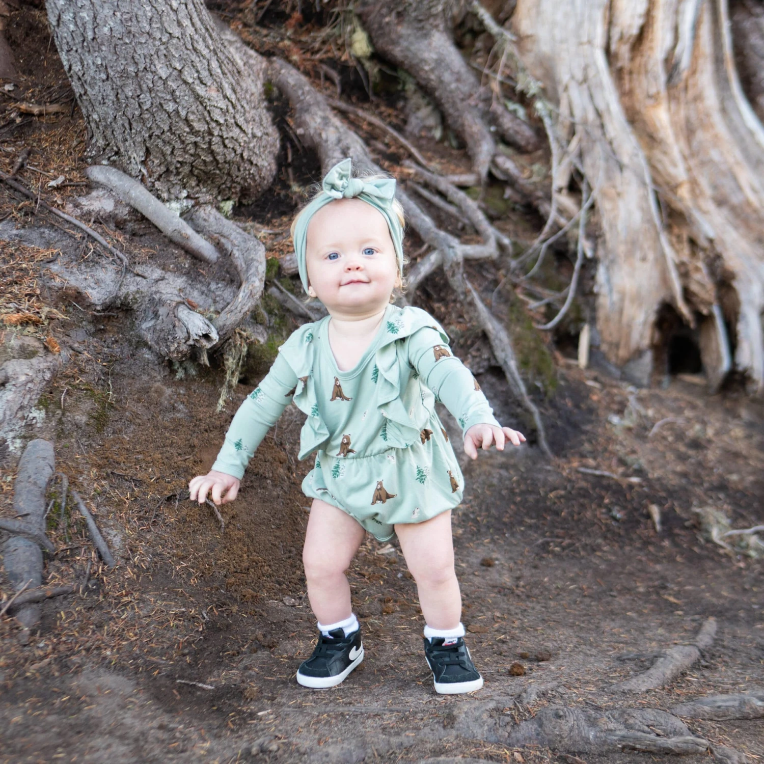 Long Sleeve Bubble Romper In Trail 3 Long Sleeve Bubble Romper In Trail - Image 3