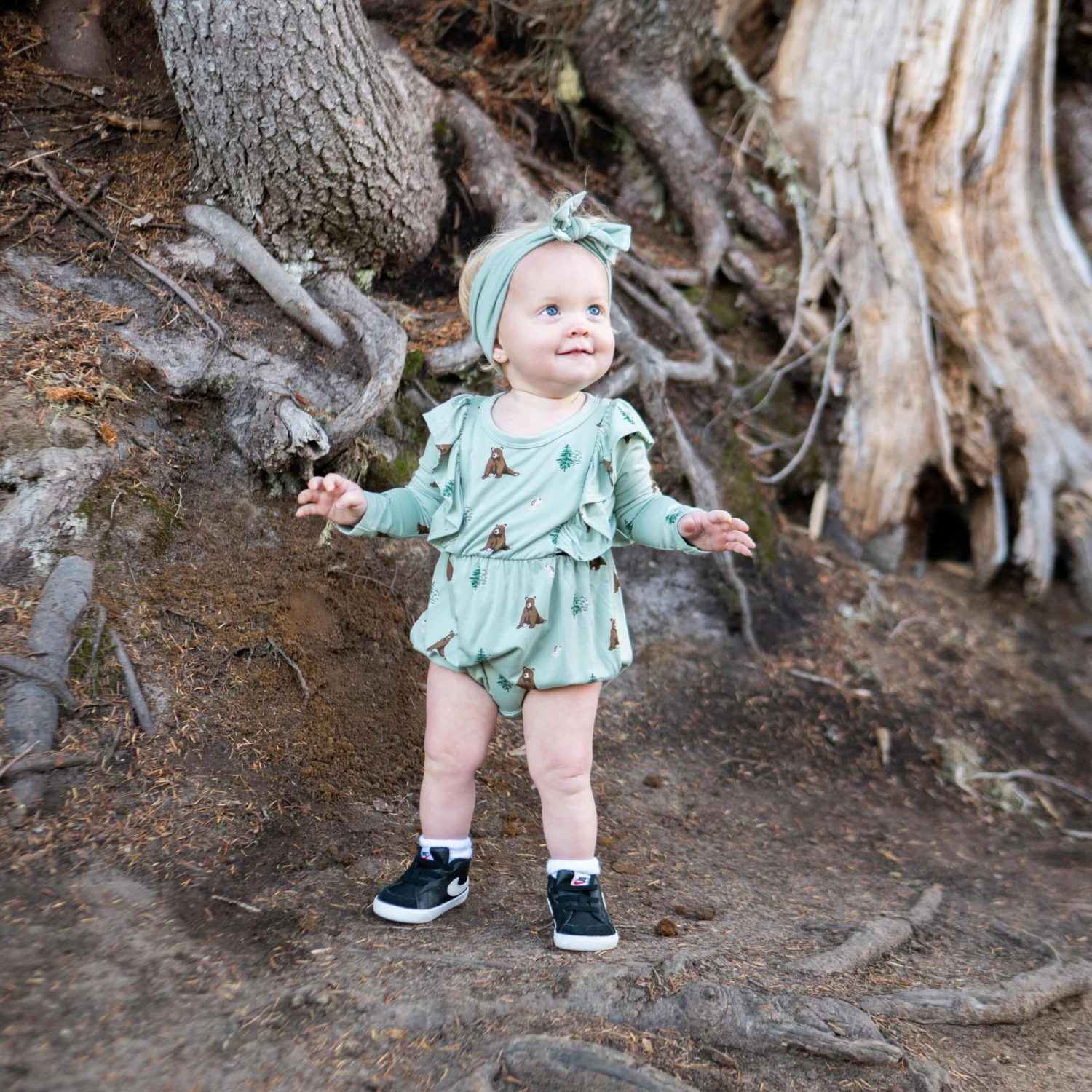 Long Sleeve Bubble Romper In Trail 2 Long Sleeve Bubble Romper In Trail - Image 2