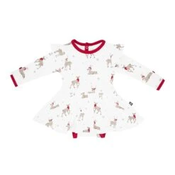 Long Sleeve Twirl Bodysuit Dress In Cloud Deer