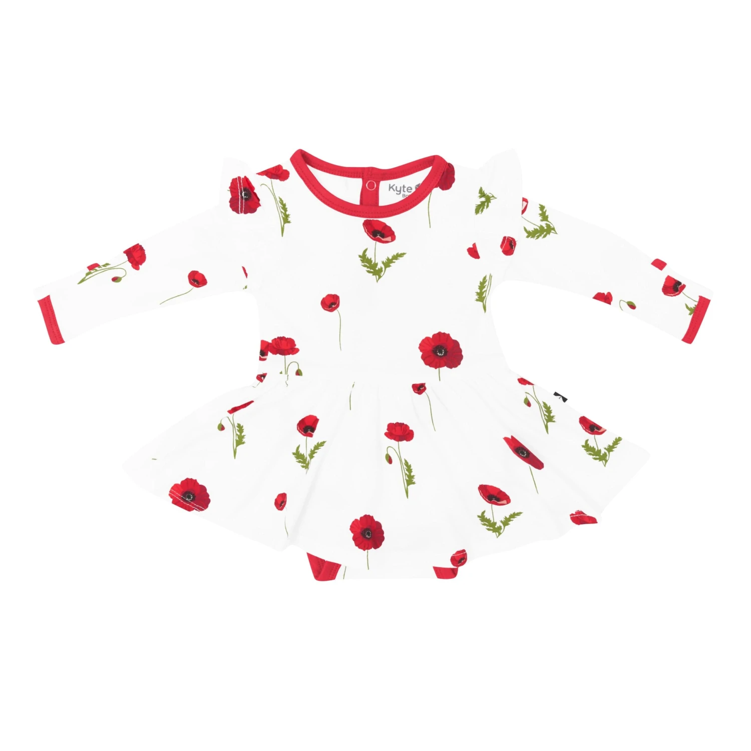 Long Sleeve Twirl Bodysuit Dress In Cloud Poppies 1 Long Sleeve Twirl Bodysuit Dress In Cloud Poppies