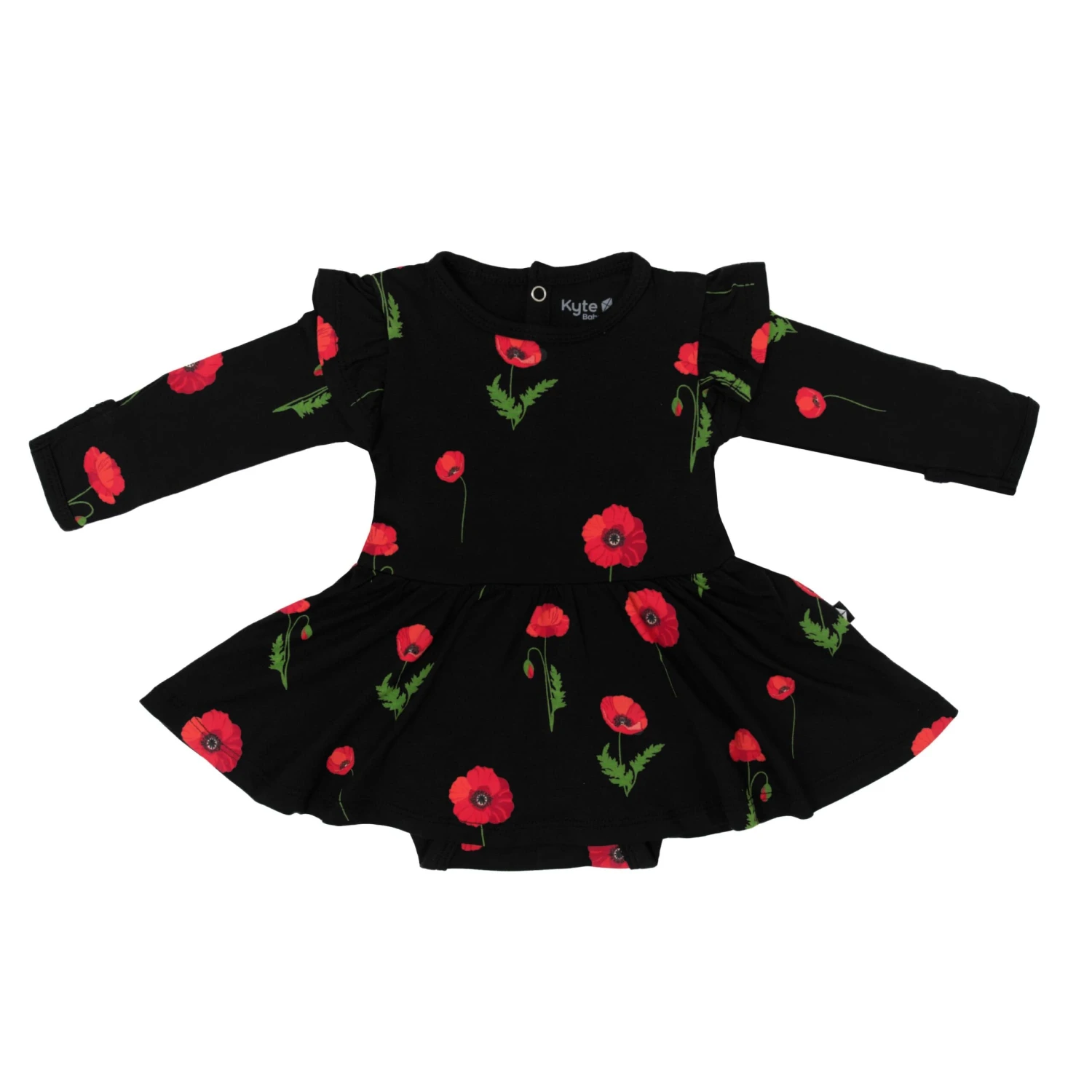 Long Sleeve Twirl Bodysuit Dress In Midnight Poppies 1 Long Sleeve Twirl Bodysuit Dress In Midnight Poppies