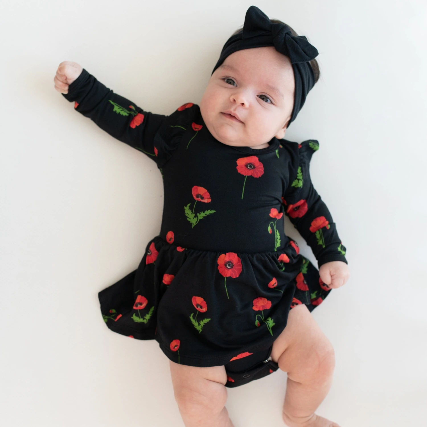 Long Sleeve Twirl Bodysuit Dress In Midnight Poppies 2 Long Sleeve Twirl Bodysuit Dress In Midnight Poppies - Image 2