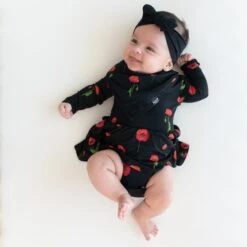Long Sleeve Twirl Bodysuit Dress In Midnight Poppies 6 Long Sleeve Twirl Bodysuit Dress In Midnight Poppies -Kyte baby Store kyte baby ls twirl bodysuit dress long sleeve twirl bodysuit dress in midnight poppies 32550100697199