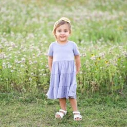 Short Sleeve Tiered Dress In Taro -Kyte baby Store kyte baby short sleeve tiered dress short sleeve tiered dress in taro 31093714550895