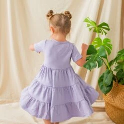 Short Sleeve Tiered Dress In Taro -Kyte baby Store kyte baby short sleeve tiered dress short sleeve tiered dress in taro 31095412162671