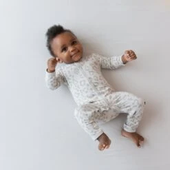 Romper In Oat Leopard -Kyte baby Store kyte baby snap romper romper in oat leopard 32329608626287