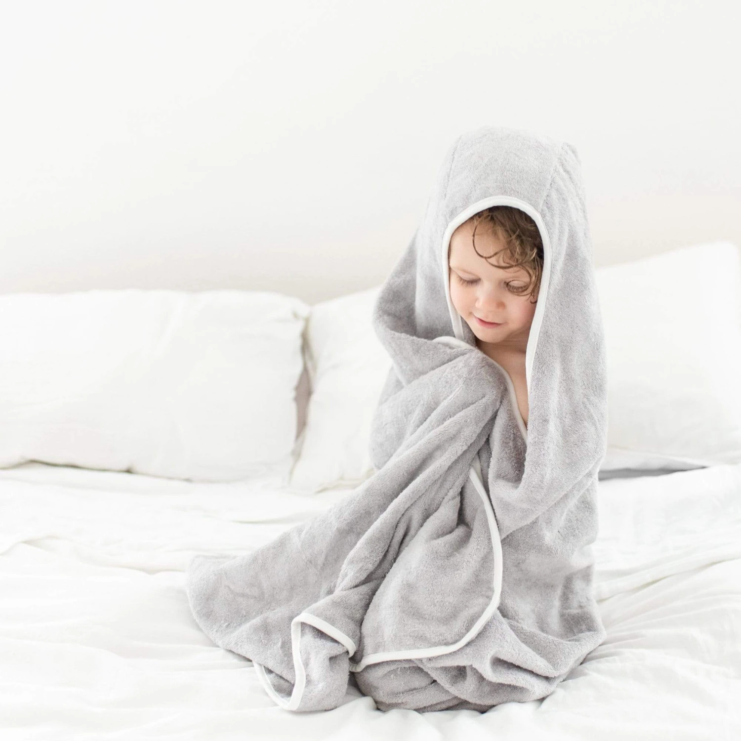 Toddler Hooded Bath Towel In Storm With Cloud Trim 2 Toddler Hooded Bath Towel In Storm With Cloud Trim - Image 2