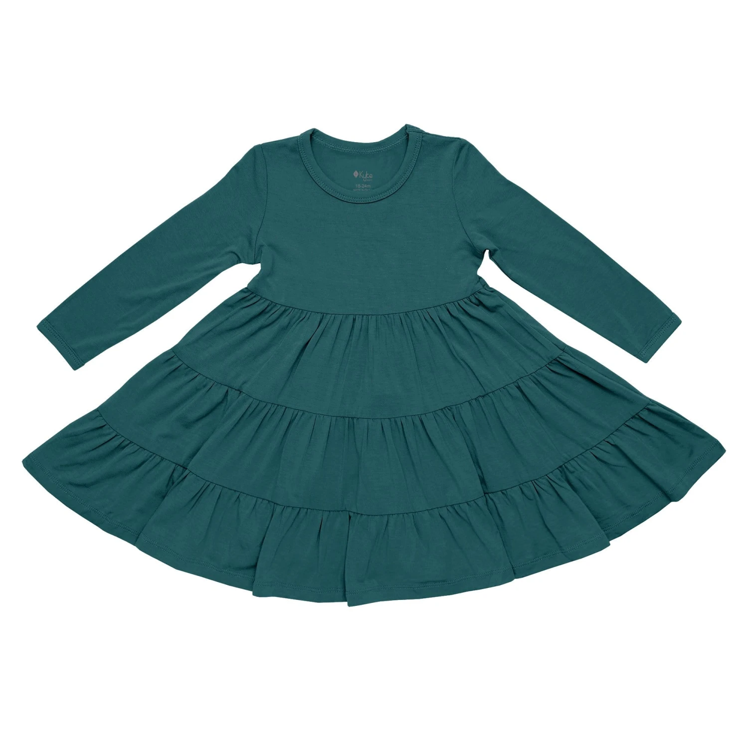 Long Sleeve Tiered Dress In Emerald 2 Long Sleeve Tiered Dress In Emerald - Image 2