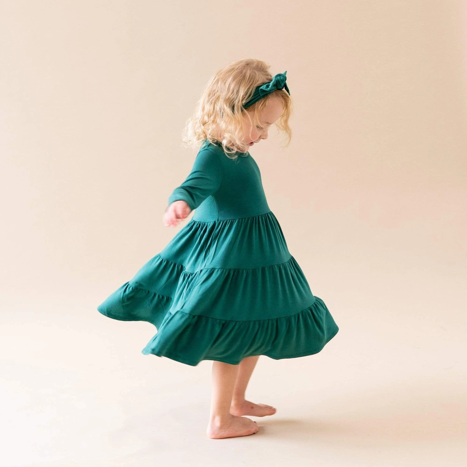 Long Sleeve Tiered Dress In Emerald 4 Long Sleeve Tiered Dress In Emerald - Image 4
