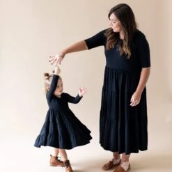 Long Sleeve Tiered Dress In Midnight -Kyte baby Store kyte baby toddler long sleeve tiered dress long sleeve tiered dress in midnight 30308714250351