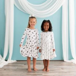Long Sleeve Twirl Dress In Blue Heron -Kyte baby Store kyte baby toddler long sleeve twirl dress long sleeve twirl dress in blue heron 32715451105391