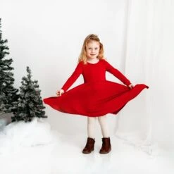 Long Sleeve Twirl Dress In Cardinal