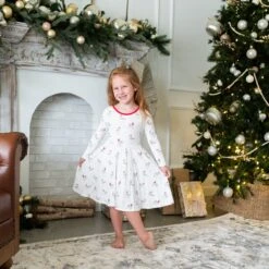 Long Sleeve Twirl Dress In Cloud Deer