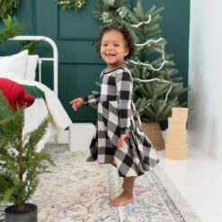 Long Sleeve Twirl Dress In Midnight Plaid -Kyte baby Store kyte baby toddler long sleeve twirl dress long sleeve twirl dress in midnight plaid 32575572344943