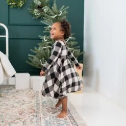 Long Sleeve Twirl Dress In Midnight Plaid -Kyte baby Store kyte baby toddler long sleeve twirl dress long sleeve twirl dress in midnight plaid 32575572377711