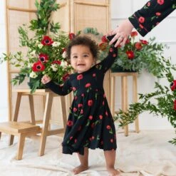 Long Sleeve Twirl Dress In Midnight Poppies 5 Long Sleeve Twirl Dress In Midnight Poppies -Kyte baby Store kyte baby toddler long sleeve twirl dress long sleeve twirl dress in midnight poppies 32550103089263