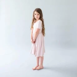 Twirl Dress In Blush -Kyte baby Store kyte baby toddler short sleeve twirl dress twirl dress in blush 28224241860719