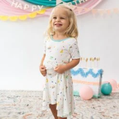 Twirl Dress In Cloud Party -Kyte baby Store kyte baby toddler short sleeve twirl dress twirl dress in cloud party 32605510631535