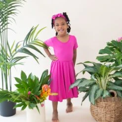 Twirl Dress In Raspberry -Kyte baby Store kyte baby toddler short sleeve twirl dress twirl dress in raspberry 32290343026799