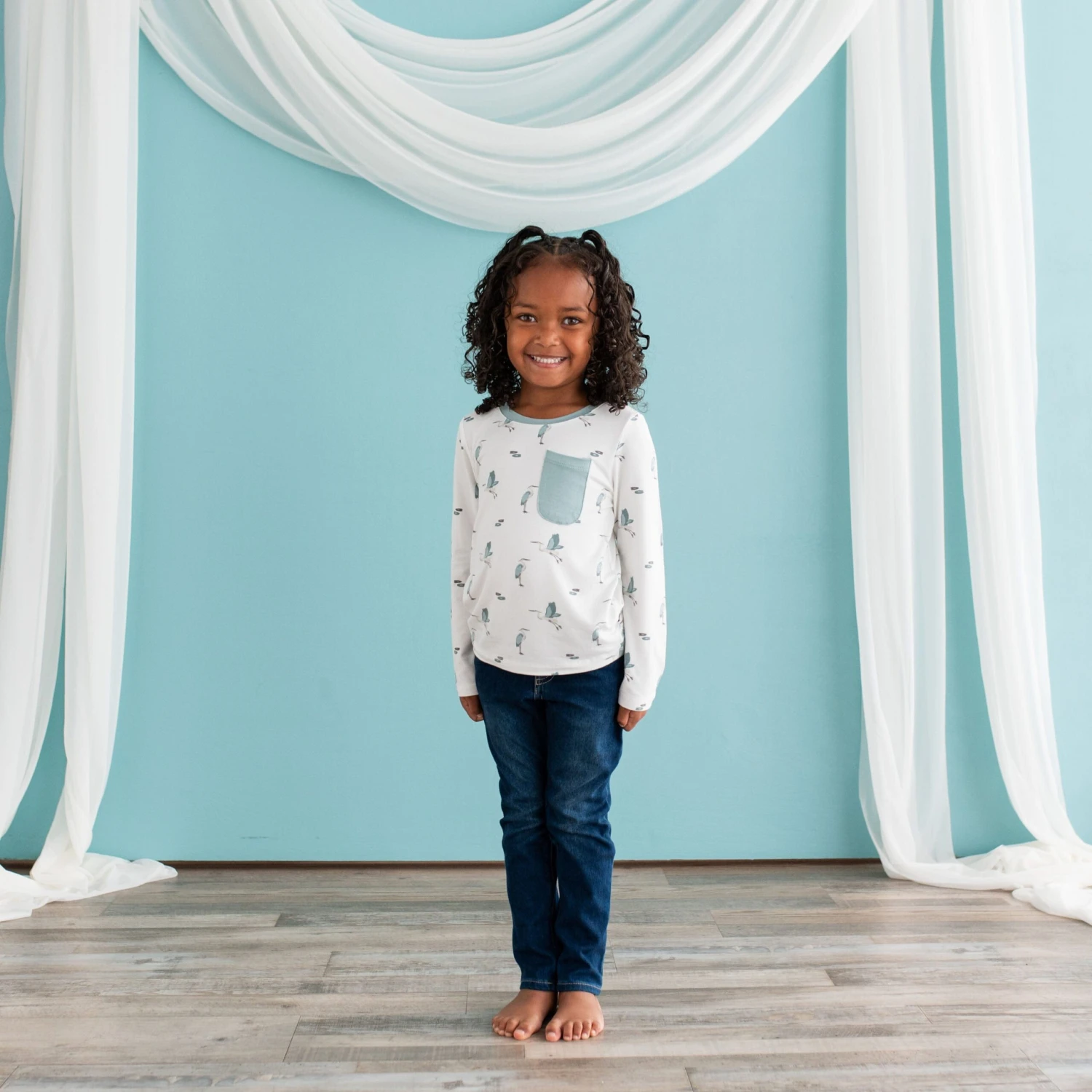 Long Sleeve Toddler Crew Neck Tee In Blue Heron 4 Long Sleeve Toddler Crew Neck Tee In Blue Heron - Image 4