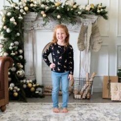 Long Sleeve Toddler Crew Neck Tee In Midnight Deer -Kyte baby Store kyte baby toddler unisex tee long sleeve toddler crew neck tee in midnight deer 32701804085359