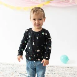 Long Sleeve Toddler Crew Neck Tee In Midnight Party