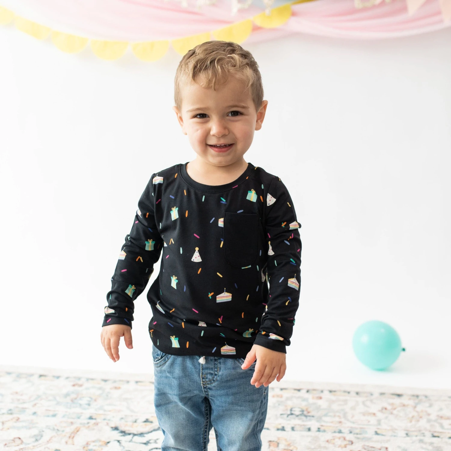 Long Sleeve Toddler Crew Neck Tee In Midnight Party 1 Long Sleeve Toddler Crew Neck Tee In Midnight Party