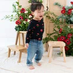 Long Sleeve Toddler Crew Neck Tee In Midnight Poppies