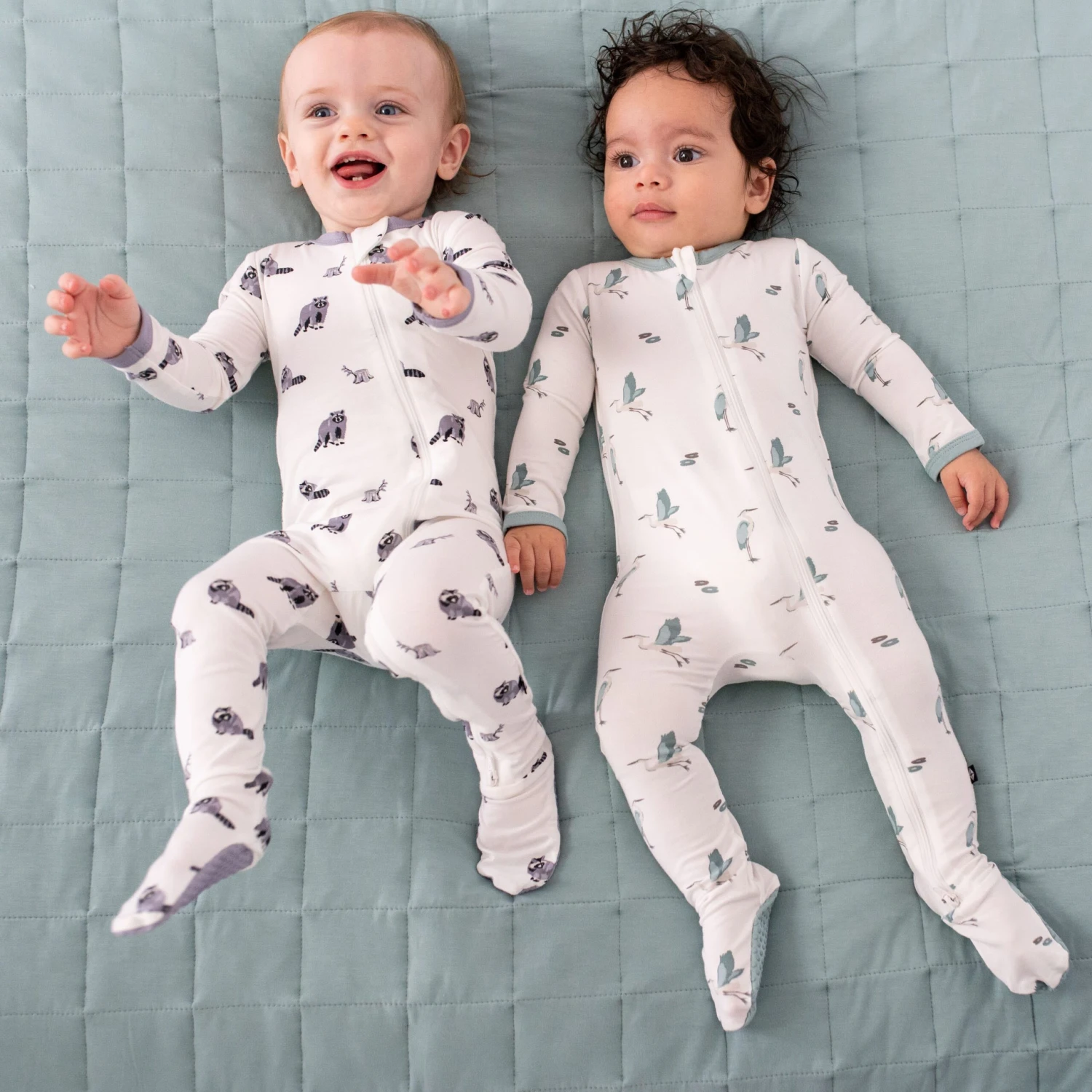 Zippered Footie In Blue Heron 4 Zippered Footie In Blue Heron - Image 4