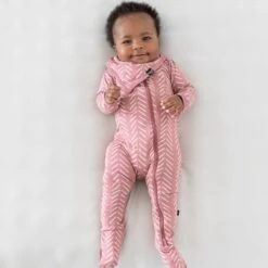 Zippered Footie In Dusty Rose Herringbone -Kyte baby Store kyte baby zippered footies zippered footie in dusty rose herringbone 32720817946735