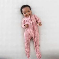 Zippered Footie In Dusty Rose Herringbone -Kyte baby Store kyte baby zippered footies zippered footie in dusty rose herringbone 32720818012271