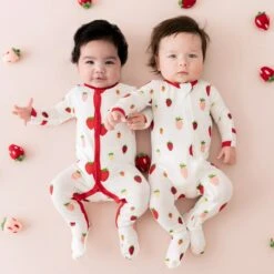 Zippered Footie In Strawberry -Kyte baby Store kyte baby zippered footies zippered footie in strawberry 31859708297327
