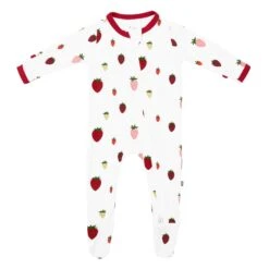 Zippered Footie In Strawberry