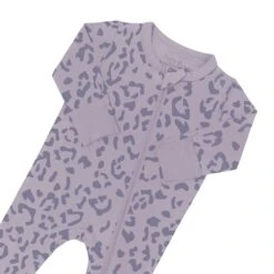 Zippered Footie In Taro Leopard 7 Zippered Footie In Taro Leopard -Kyte baby Store kyte baby zippered footies zippered footie in taro leopard 32326619332719