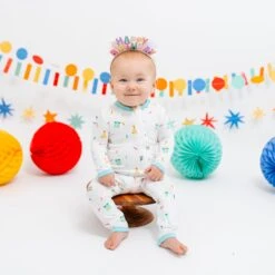 Zippered Romper In Cloud Party -Kyte baby Store kyte baby zippered rompers zippered romper in cloud party 32605513318511