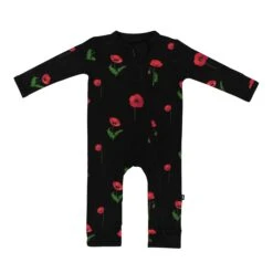 Zippered Romper In Midnight Poppies