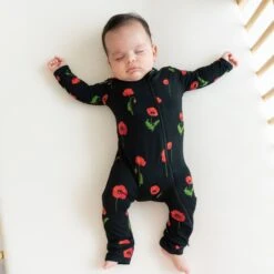 Zippered Romper In Midnight Poppies -Kyte baby Store kyte baby zippered rompers zippered romper in midnight poppies 32550080610415