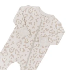 Zippered Romper In Oat Leopard -Kyte baby Store kyte baby zippered rompers zippered romper in oat leopard 32326619889775